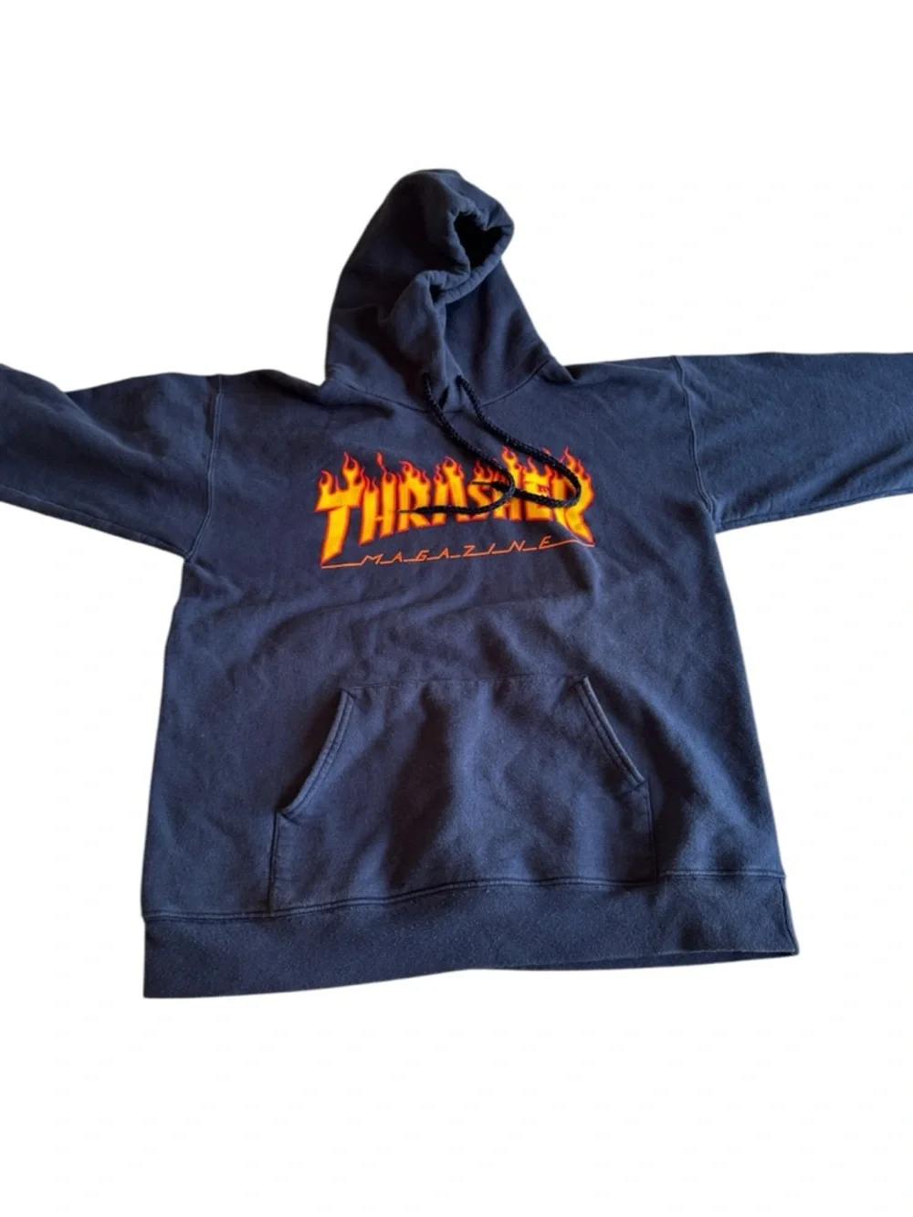 Vintage Thrasher Skateboarding Hoodie Sweatshirt Mens Size S Blue Flames